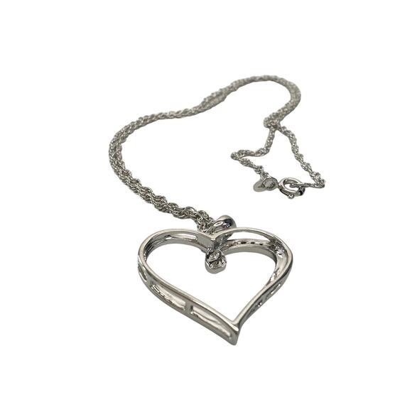 Heart Pendant with Diamond Accent - Rhodium Plated with 15" chain - Picture 5 of 12
